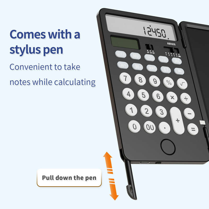 NEWYES Black Rechargeable 12 Digits Scientific Calculator with 6.5 Inch LCD Writing Tablet and Solar