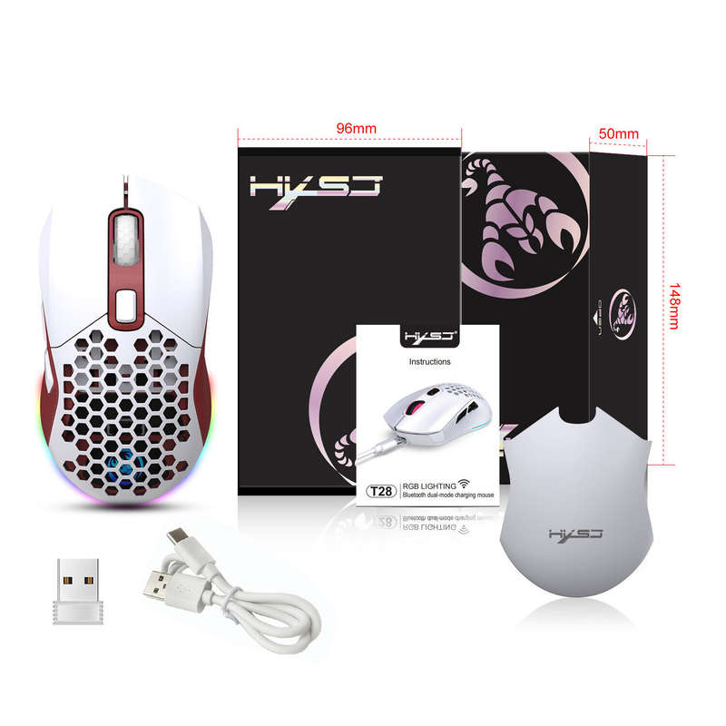 HXSJ T28 Hollow Wireless Mouse Rechargeable RGB Luminous 4800DPI Interchangeable Back Cover Gaming L