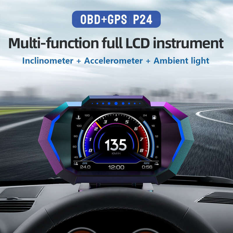 P24 Head Up Display Dual System Digtial Water Oil Temp Turbo Press lnclinometer HUD OBD2 Car Accesso
