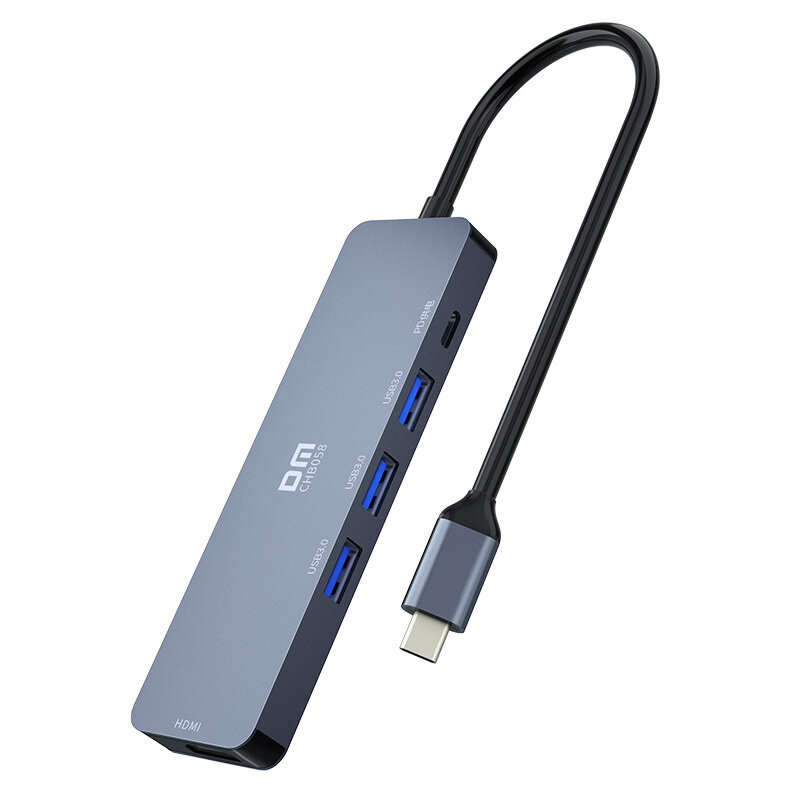 DM CHB058 5-in-1 USB3.0 Hub Docking Station USB Adapter with USB3.0*3 USB-C PD Charging 4K HDMI for