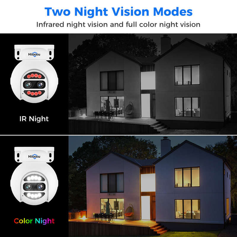Hiseeu 4MP+4MP Dual Lens PTZ POE IP Camera 8X Zoom Full Color Night Vision 2-Way Audio H.265+ IP65 W
