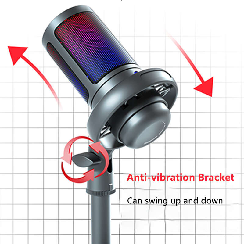ME6S USB Condenser with RGB Light Metal Microphone Professional Recording Streaming Desktop Podcast