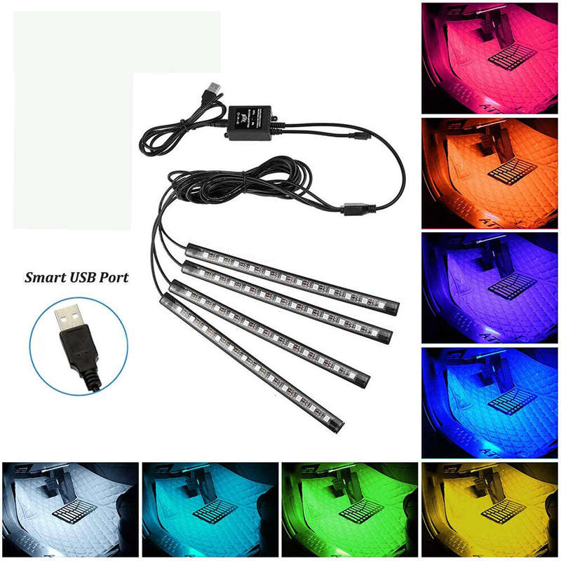 48 LED Car Interior Ambient Foot Strip Light Backlight Remote App Music Control Auto RGB Decorative