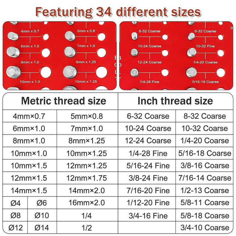 34 Nut and Bolt Thread Checker Bolt Size and Thread Identifier Gauge Standard and Metric Bolt and Nu