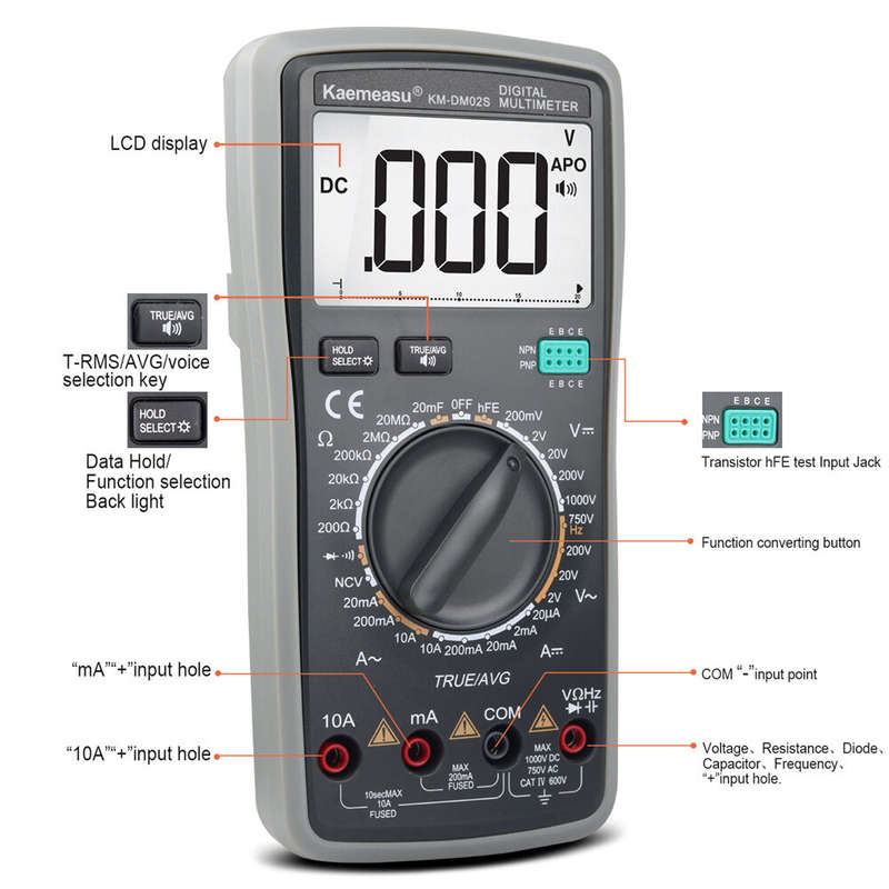 Kaemeasu KM-DM02S Digital Multimeter with Voice Broadcast True RMS Measurement Non-Contact Voltage D