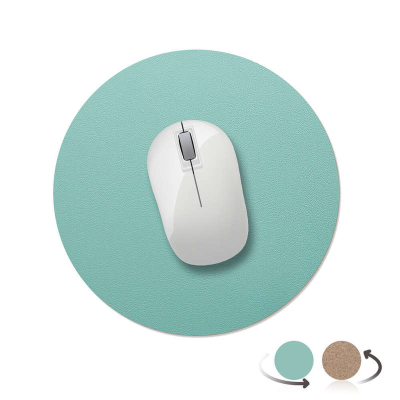 AtailorBird Round Mouse Pad PU Leather Natural Cork Protective Desk Mat Waterproof Non-Slip Double-s
