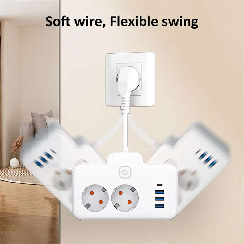 W602U EU Plug Extension Power Strip with 2 Power Sockets+3USB-A+USB-C Fast USB Charging Interface Mu