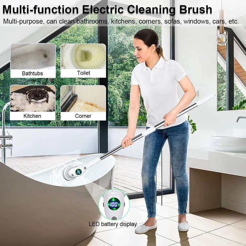 8 in 1 Multifunctional Wireless Cleaning Brush 2500mAh Type-C USB Rechargeable 450RPM Adjustable Len