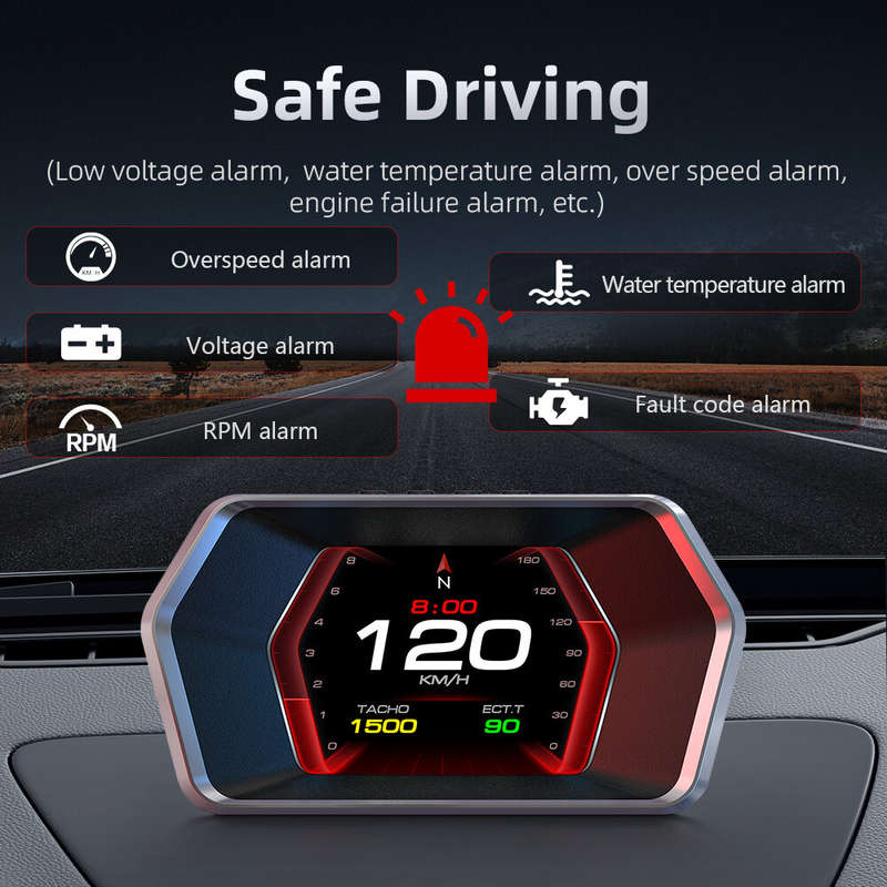 Car HUD Gauge Head Up Display OBD2 GPS Dual System On-board Computer Car Digital Speedometer Alarm