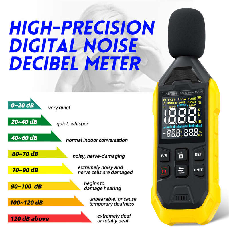 FNIRSI FDM01 High-Precision Digital Noise Decibel Meter 31.5Hz-8.5KHz Range 30-130dB Fast Slow Respo