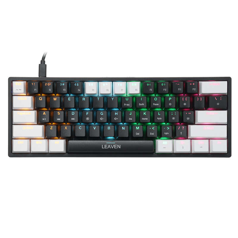 LEAVEN K620 Mechanical Keyboard 61 Keys PBT Translucent Dual-Color Injection Keycaps Blue/Red Switch