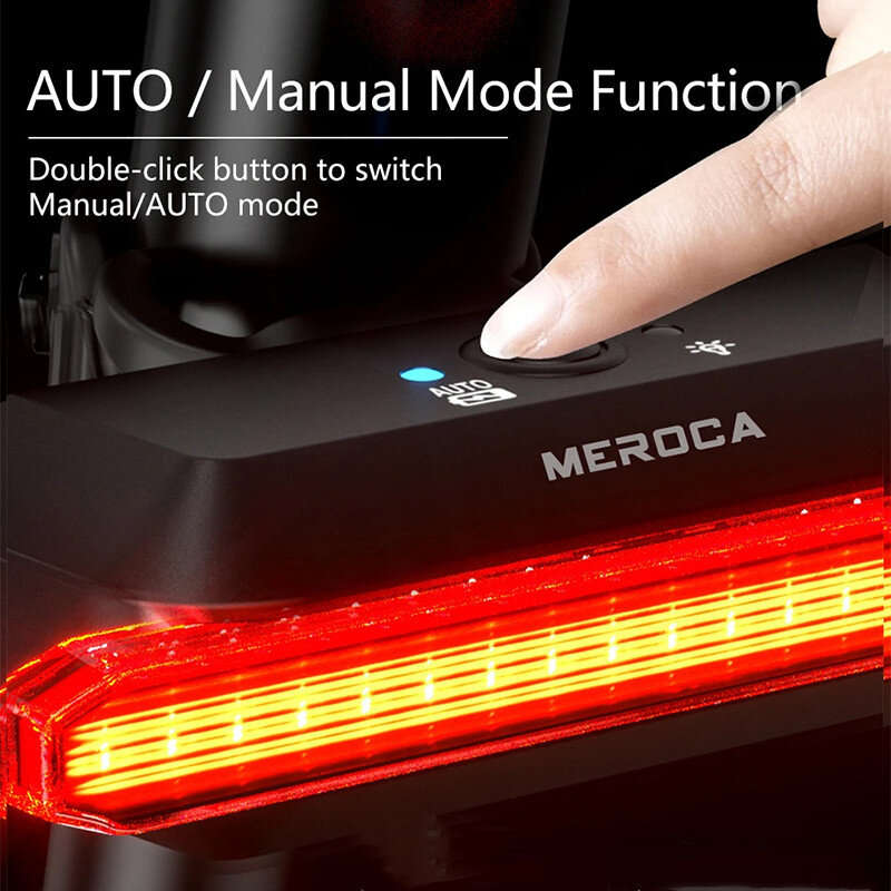 MEROCA Super V Smart Brake Sensing Bike Taillight 500mAh Battery 6 Lighting Modes IPX5 Waterproof Ty