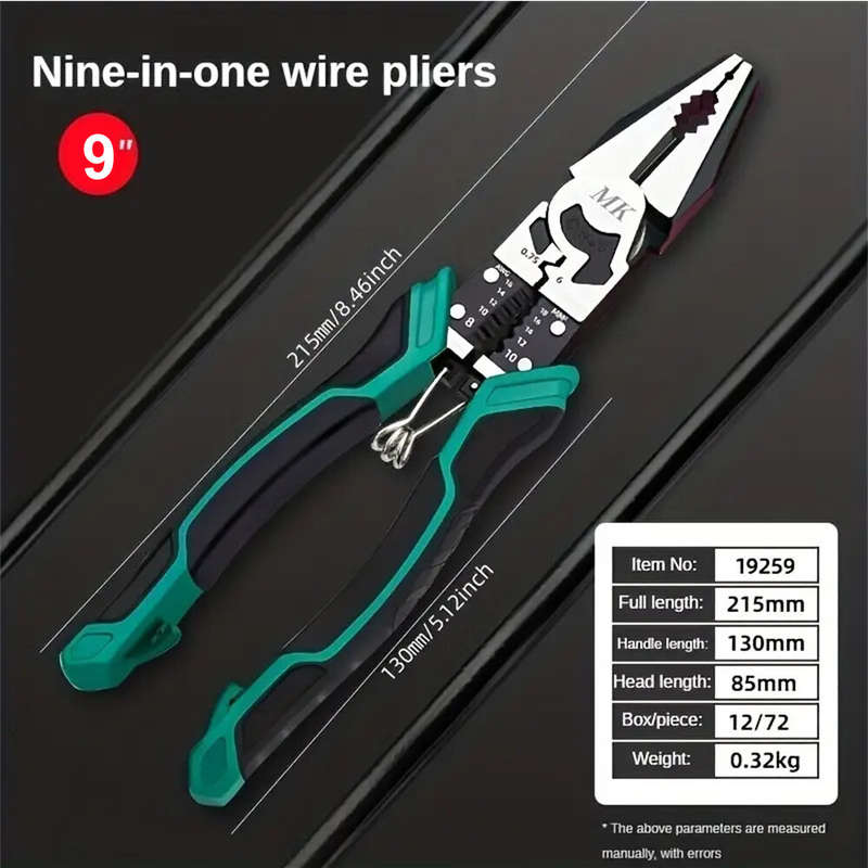 9 Inch 9 in 1 Multifunctional Plier Industrial Grade Wire Stripper Shears Vise Ergonomic Design Labo