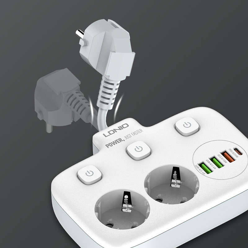 LDNIO Multi-socket Power Strip 2 EU Outlet with 3 USB 1 Type-C Port Multiple Socket Switch European