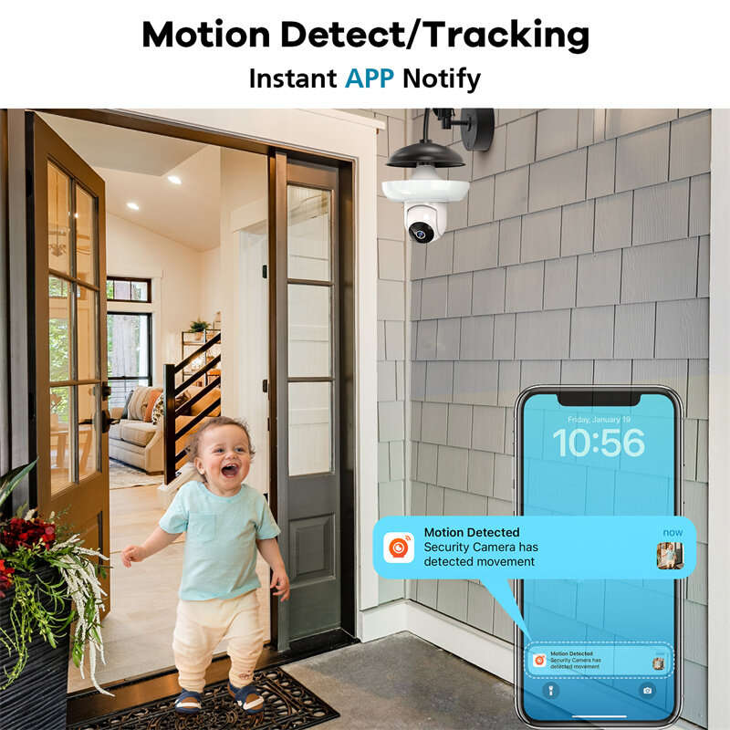Guudgo Tuya 3MP WiFi Blub Camera Wireless PTZ IP Cam Color Night Vision Motion Detection Two-way Tal
