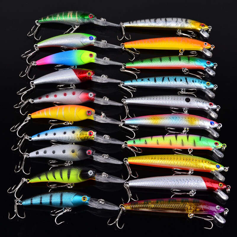 ZANLURE 20pcs Set 3D Eyes Bass Shape Fishing Crankbait Kit Hard Lures Freshwater Saltwater Japan Sea