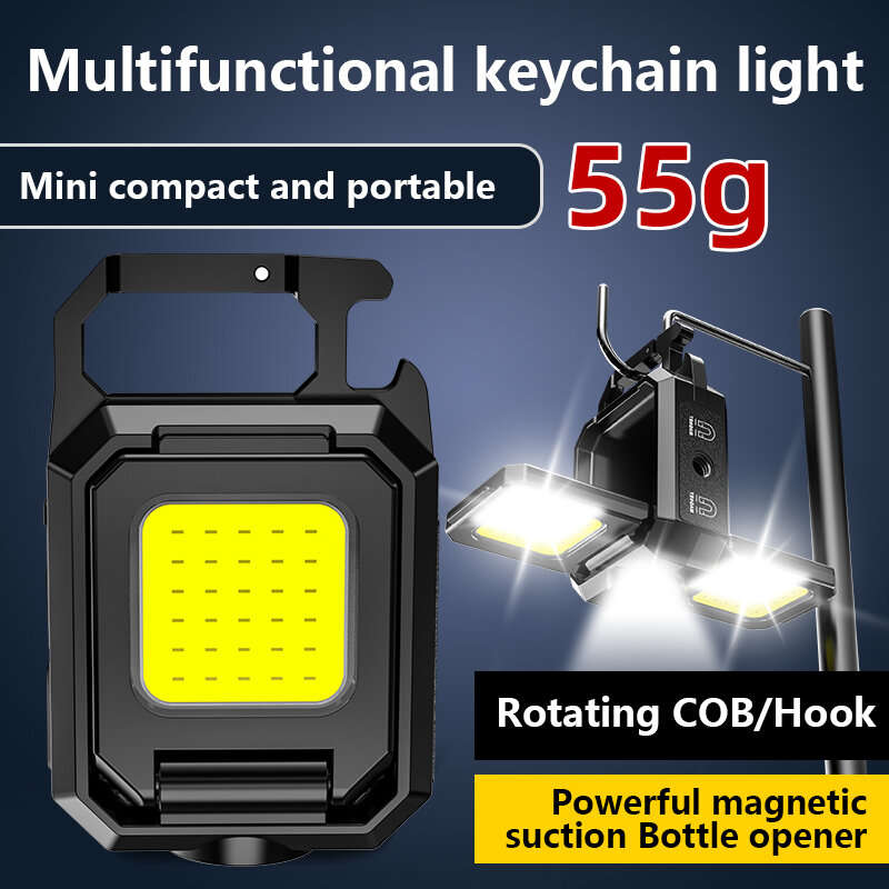 Mini LED Flashlight Keychain Light Double COB Lights with Magnet Built-in Battery USB Rechargeable W