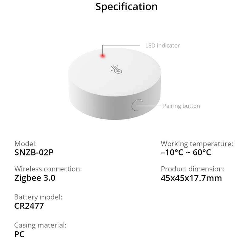 SONOFF SNZB-02P Wireless Zigbee3.0 Temperature Humidity Sensor Smart Home Alert Works with SONOFF iH