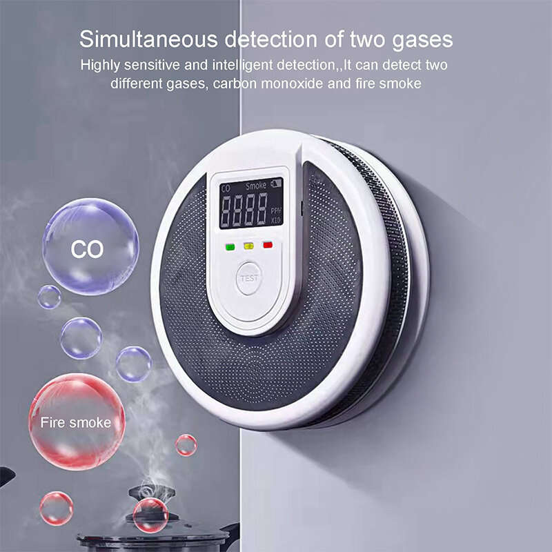 Compound Smoke and Carbon Monoxide Leakage Detector LCD Display Sound Light Alarm Troubleshooting Fu