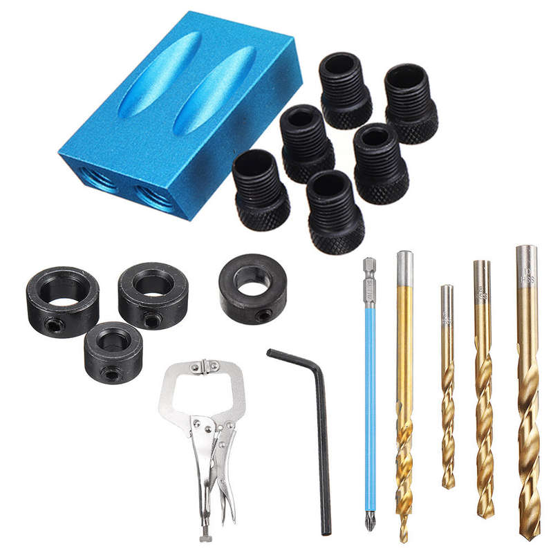 Drillpro Pocket Hole Screw Jig Dowel Drill Guide Woodworking Locator with Drill Bits Woodworking Cla
