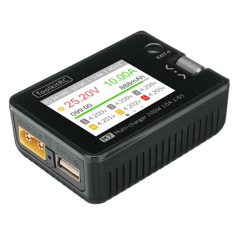 ToolkitRC M7 200W 10A DC Balance Charger Discharger for 1-6S Lipo Battery with With Voltage Servo Ch