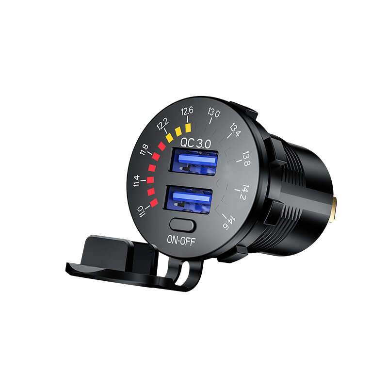 12-24V Dual USB Car Charger Socket Port With Colourful Digital Voltmeter QC 3.0 Fast Charging Bus Tr