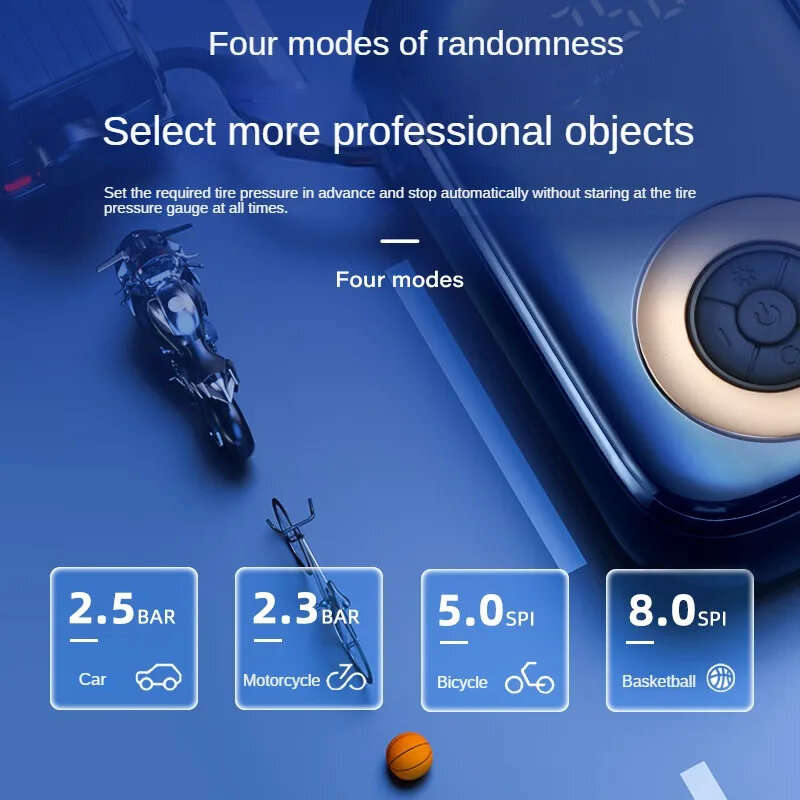 150PSI Portable Smart Motorcycle Bicycle Tire Inflator Cordless Electric Air Pump Multifunctional Ti