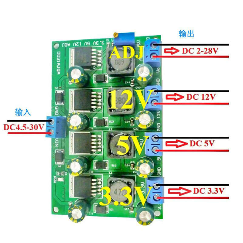 4 Channel DC-DC Buck Converter Step-down Power Module 3.3V 5V 12V Adjustable Output 3A XL2596 Chip T