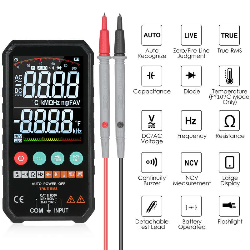 FUYI Professional 6000 Counts Digital Multimeter 1000V AC DC Voltage Meter Ohm Hz NCV Live F Duty Mu