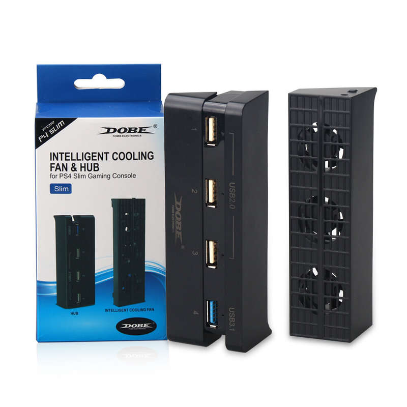 DOBE 2 in 1 Turbo Cooling fan & USB Hub Combo Kit for PS4 Slim Temperature Controlled Cooler for PS4