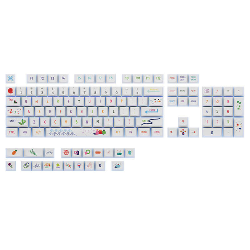 123 Keys Summer Painting Keycap Set XDA Profile Sublimation PBT Custom Keycaps for Mechanical Keyboa
