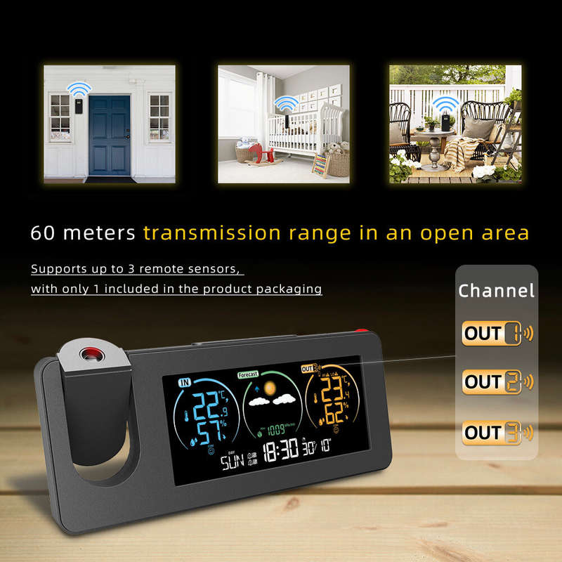 Electronic Projection Clock Weather Station Temperature and Humidity Meter Color Screen Weather Fore