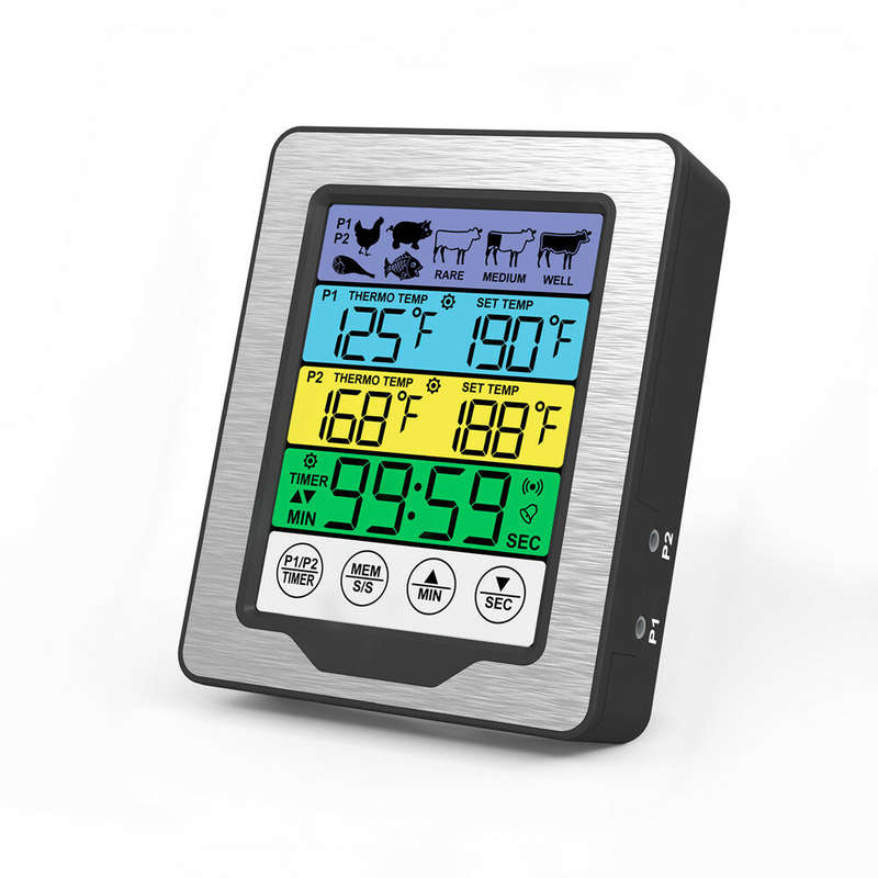 Dual Probe Large Colorful Touchscreen Food Meat Thermometer Kitchen Cooking BBQ Thermometer High Tem