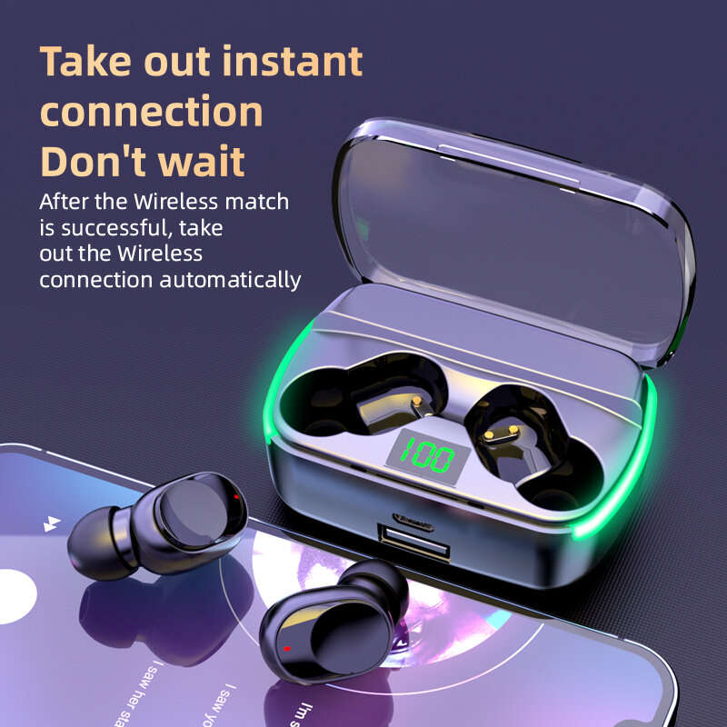 M60 TWS bluetooth 5.3 Earphone 8D Stereo ACC Decoding 400mAh Battery LED Digital Display In-ear Spor