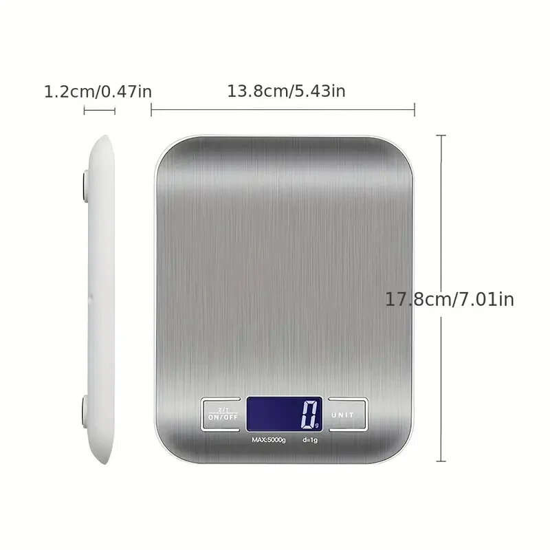 5kg Portable Kitchen Scale Coffee Scale Electronic Stainless Steel Surface LCD Backlit Food Weighing