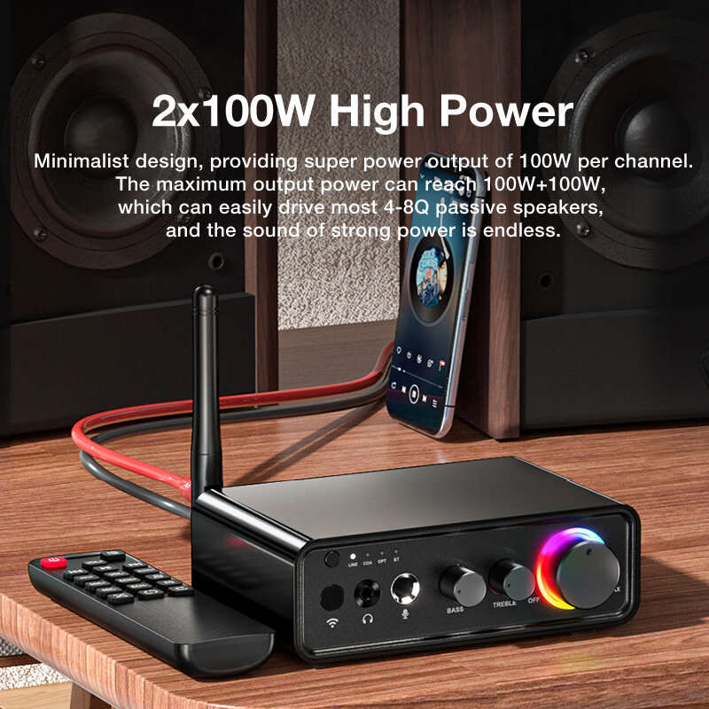 TPA3116D2 100W+100W bluetooth Amplifier Audio Digital Power Amplifier RGB Dual Channel Amp Built-in