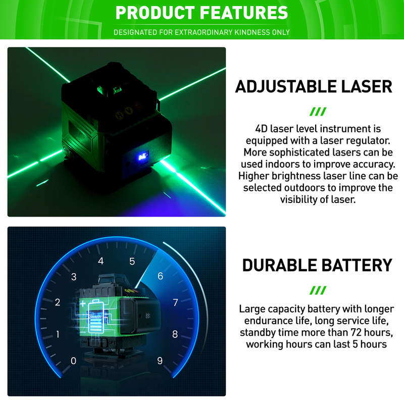 MUSTOOL 4D 16 Line Green Laser Level IP54 Self-Leveling 4000mAh Battery Touch Screen for Indoor/Outd