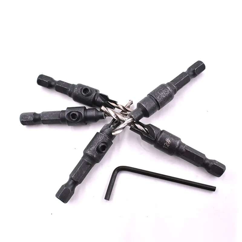 5PCS Countersink Drill Bit Set +1PC Wrench Wood Tools Carpentry Woodworking Drill Bit Pilot Holes He