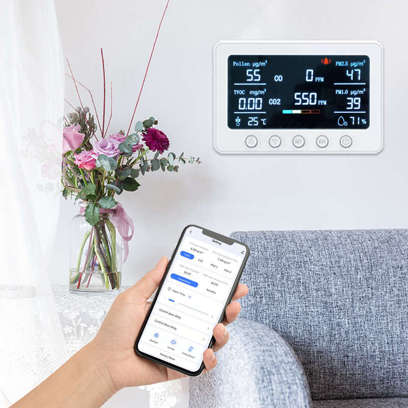 PT02 Pro 7In1 Smart Air Quality Monitor WIFI CO2 PM2.5 Pollen TVOC Laser Infrared Sensor Home Safety