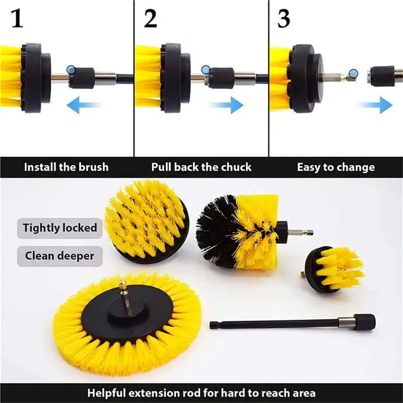 5PCS Drill Brush and Power Scrubber Set Versatile Cleaning Solution with Extendable Attachment High