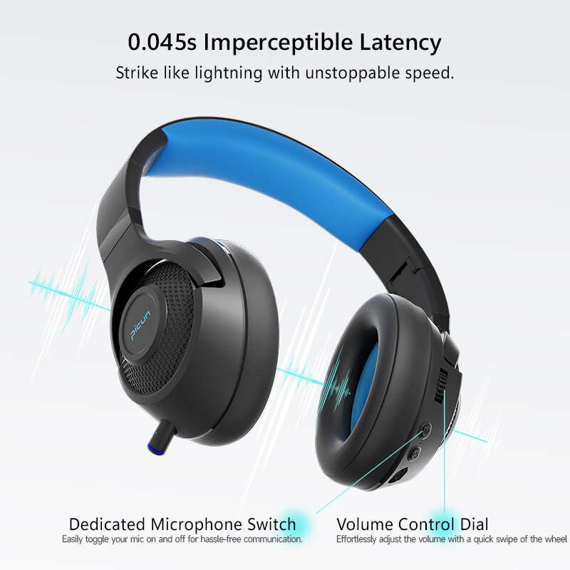 Picun BG-01 Wireless bluetooth 5.3 Headphone 40mm Dynamic 3D Subwoofer Low Latency Gaming Heaphone w