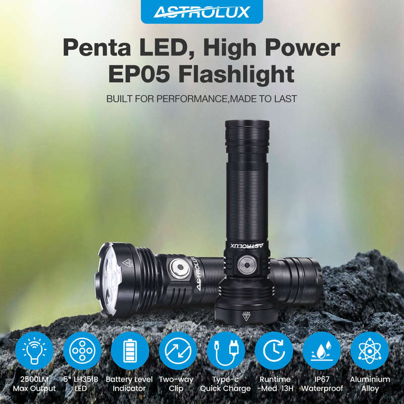 Astrolux EP05 5* LH351B 2500LM Super Bright LED Flashlight With 21700 Battery Type-C Fast Rechargeab