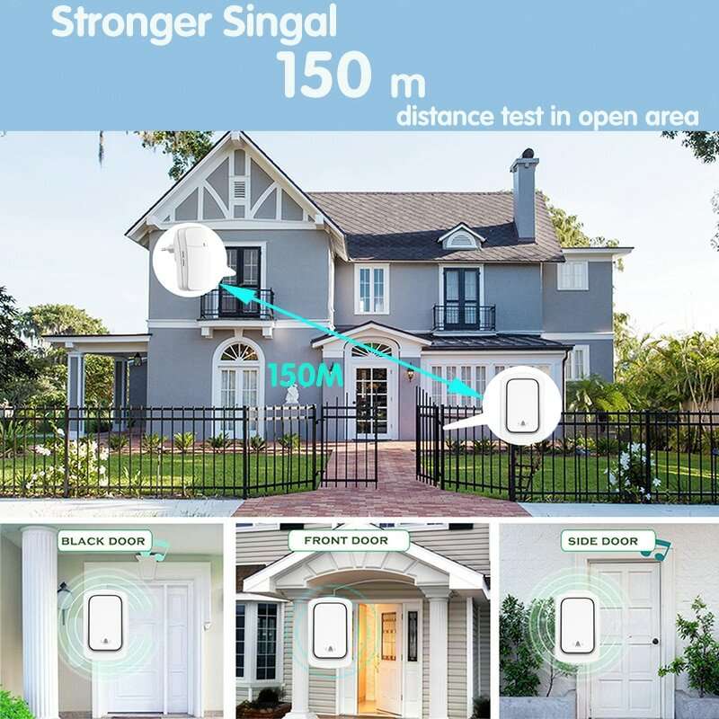 1 to 1 Home Wireless Doorbell IP68 Waterproof 38 Kinds Ringtones 4-level Volume Adjustable EU Plug S