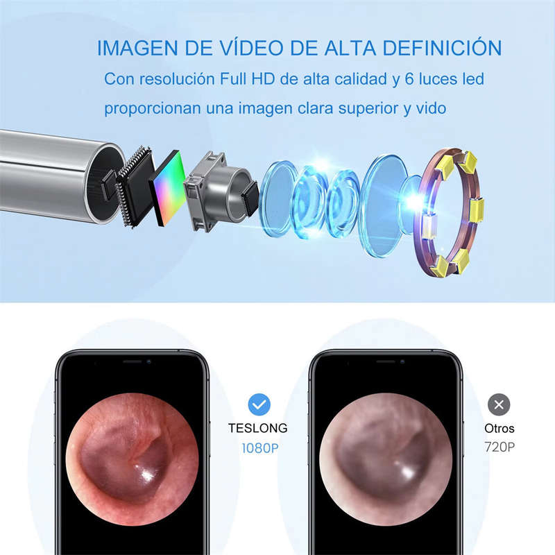 Wireless Otoscope Ear Camera 3.9mm 1080P HD WiFi Ear Scope with 6 LED Lights for Kids and Adults Sup