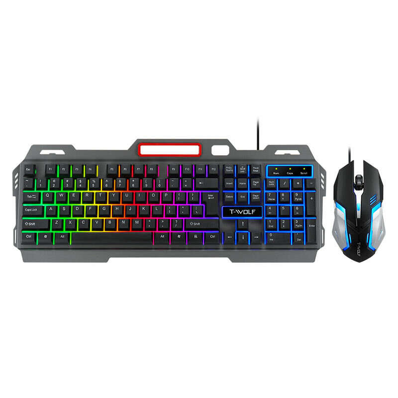 T-WOLF TF600 Keyboard and Mouse Kits Feel Keyboard 4D Gaming Mouse RGB LED Backlight Mechanical Iron