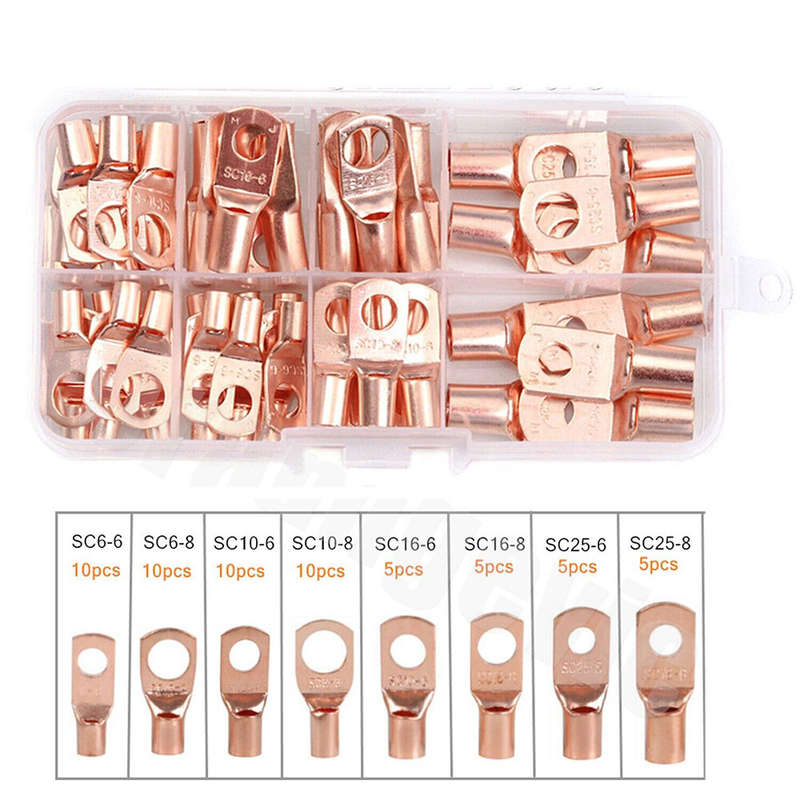 60pcs Wire Lug Copper Ring SC6-25 Copper Connectors Bare Cable Electric Crimp Terminal Connector Kit
