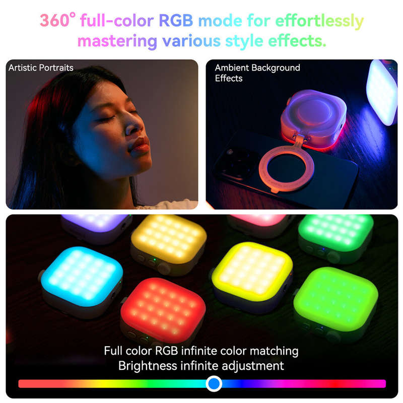 TELESIN Magnetic Fill Light RGB Full Color 2500K-9000K Portable LED Fill Light 2000mAh Rechargeable