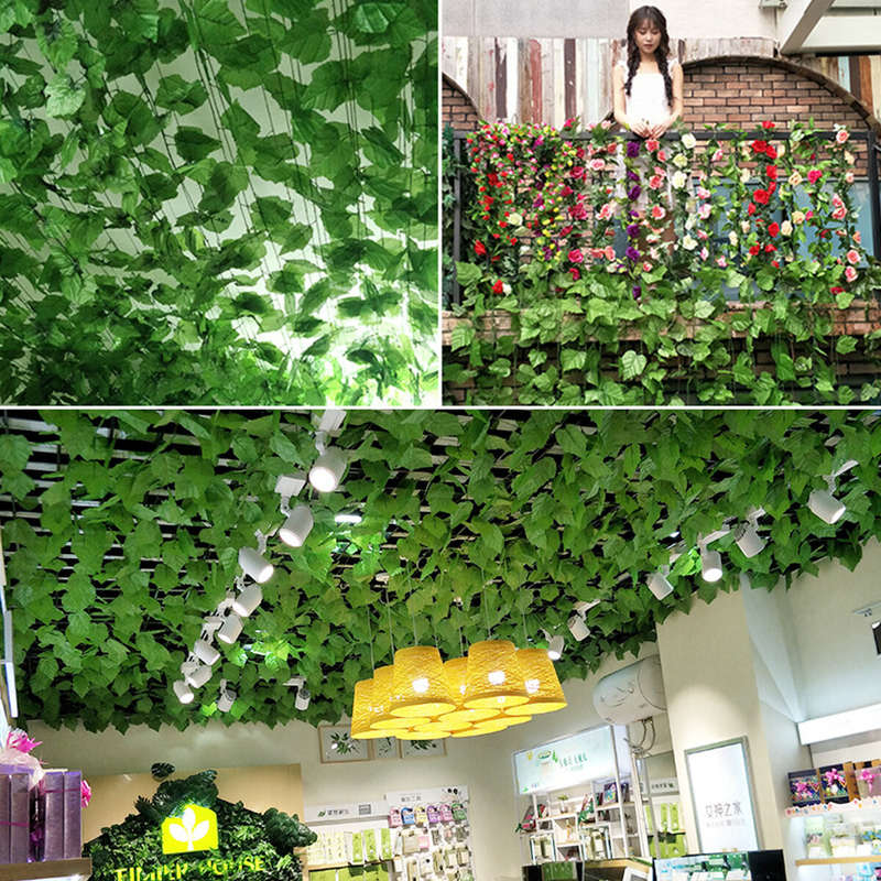 Artificial Vines Grape Leaves Green Leafy Plants Ceiling Decoration Pipes To Block Vine Creepers