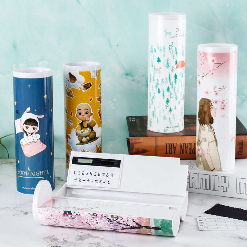 Cartoon Pencil Box Large Capacity Pencil Case Cylindrical Pencil Box Multifunction Stationery Box Sc