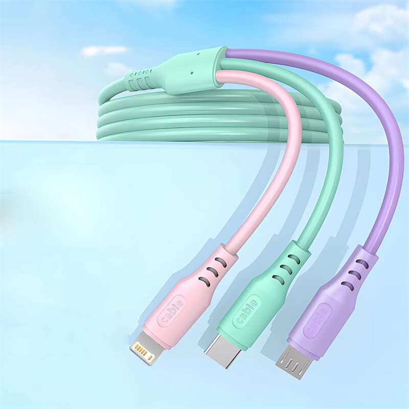 3-in-1 Universal USB-A to Micro/iP/Type-C Cable Fast Charging Copper Core Line 1.2M Long for iPhone